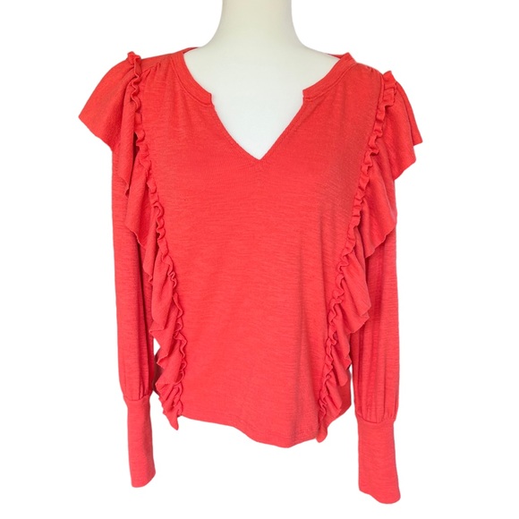 PILCRO COZY POPOVER TOP CORAL RUFFLE SIZE MEDIUM - Picture 2 of 8